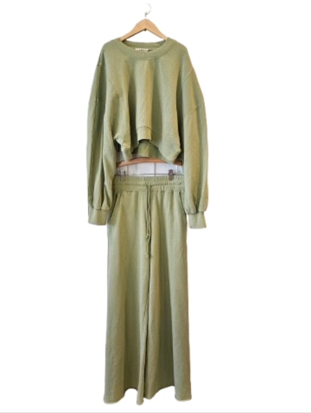 Labiz Green Lounge Set Cropped Sweatshirt Wide Leg Pants Aritzia Style Size S